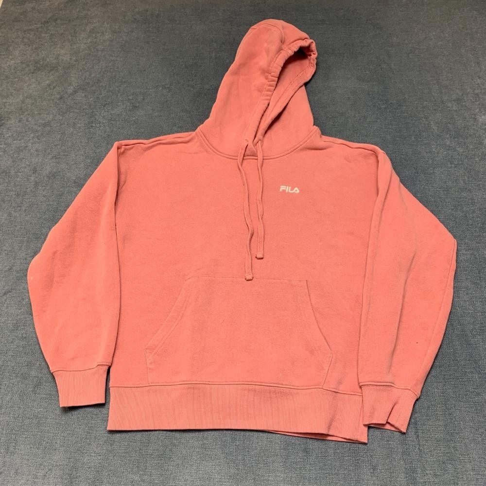 Fila Hoodie Womens XS Coral Orange Cotton Fleece Lined Outdoor Kangaroo Pockets